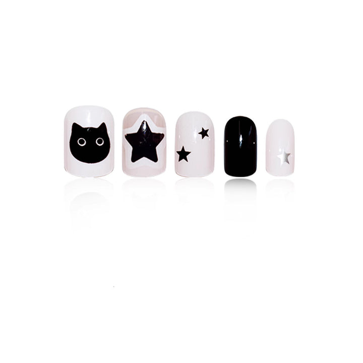 Playful Cat and Star-Themed Press-On Nail Art Extensions Bowlift