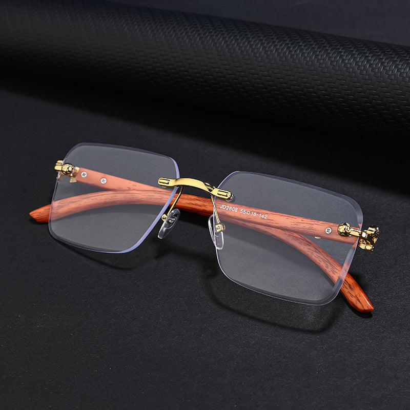 Women’s Fashion Square Sunglasses with Elegant Wooden Arms Bowlift