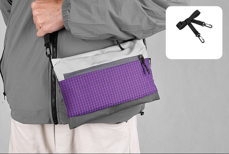 lightweight urban grid-pattern crossbody organizer bag with exterior zip pocket and adjustable strap Bowlift