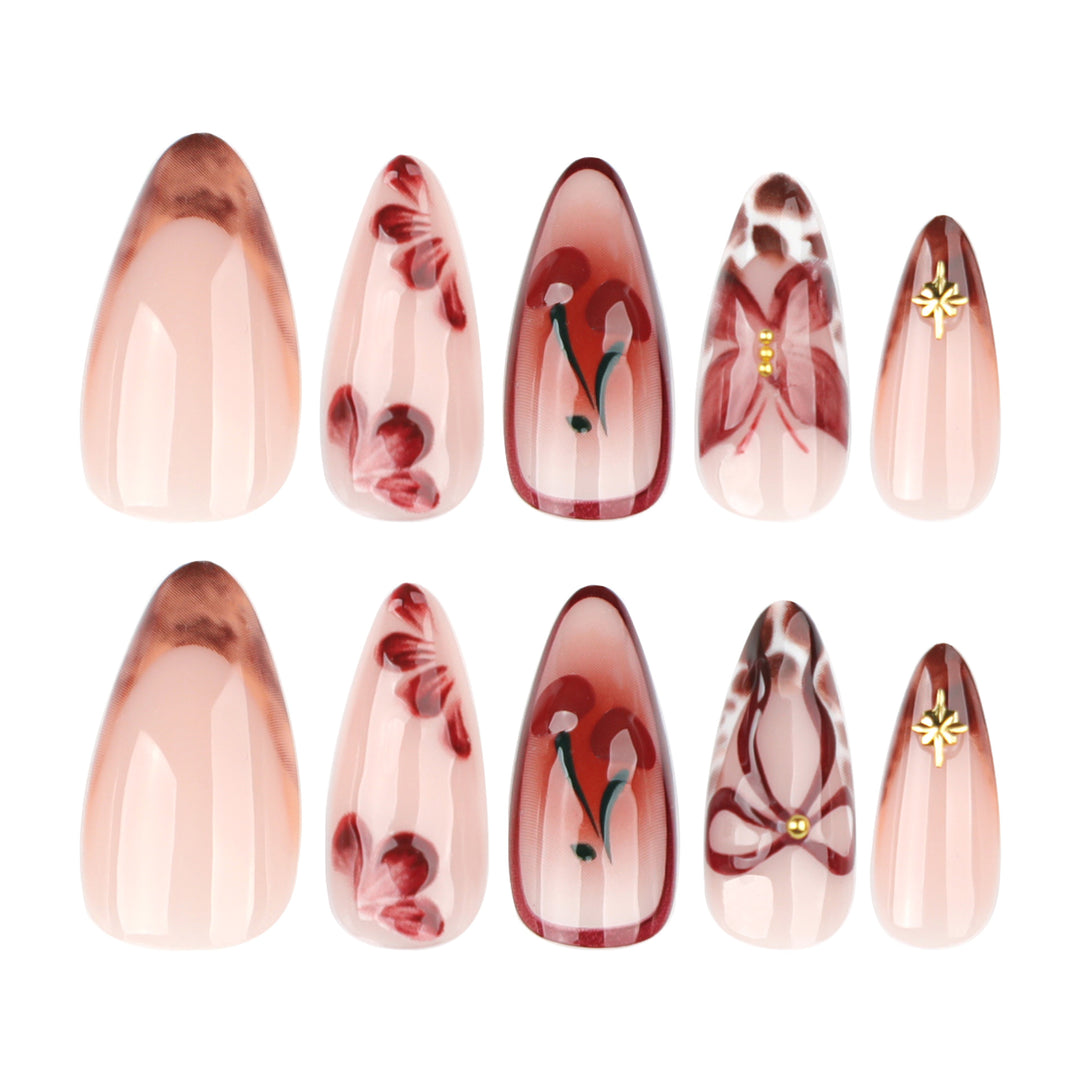Artful Nail Extensions with Floral Accents Bowlift