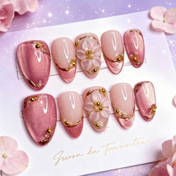 Decorative Floral Press-On Nail Set Bowlift