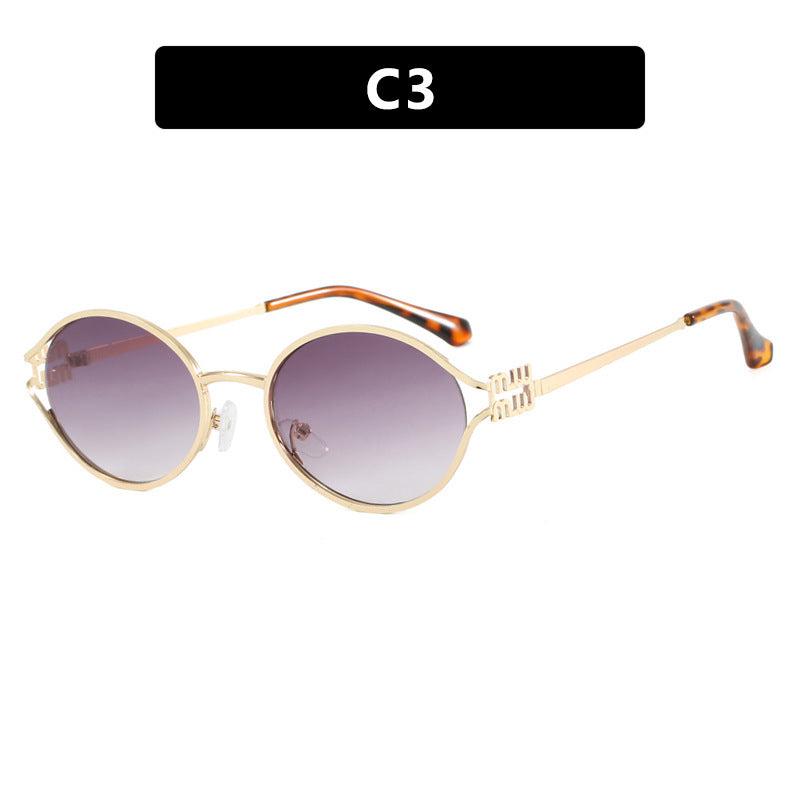 Women's Oval Sunglasses with Elegant Metal Frame and Fashionable Design Bowlift
