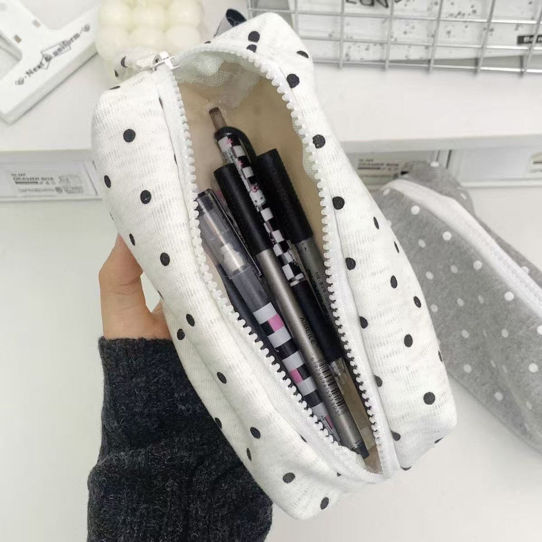 Cotton Polka Dot Zip Organizer Pencil Pouch Bowlift