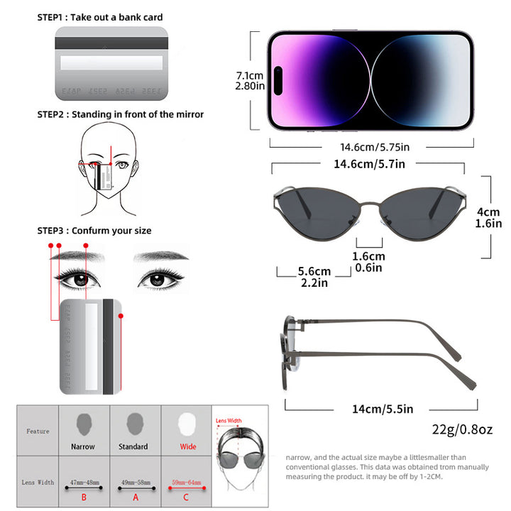 Fashionable Cat-Eye Sunglasses with Thin Metal Frame Bowlift