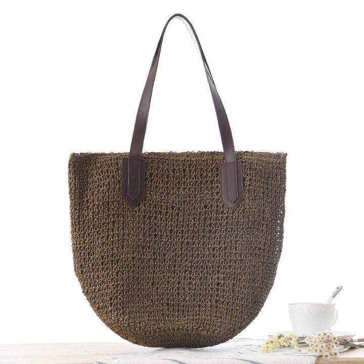 Handbag Made of Woven Natural Material with Sturdy Leather Handles Bowlift