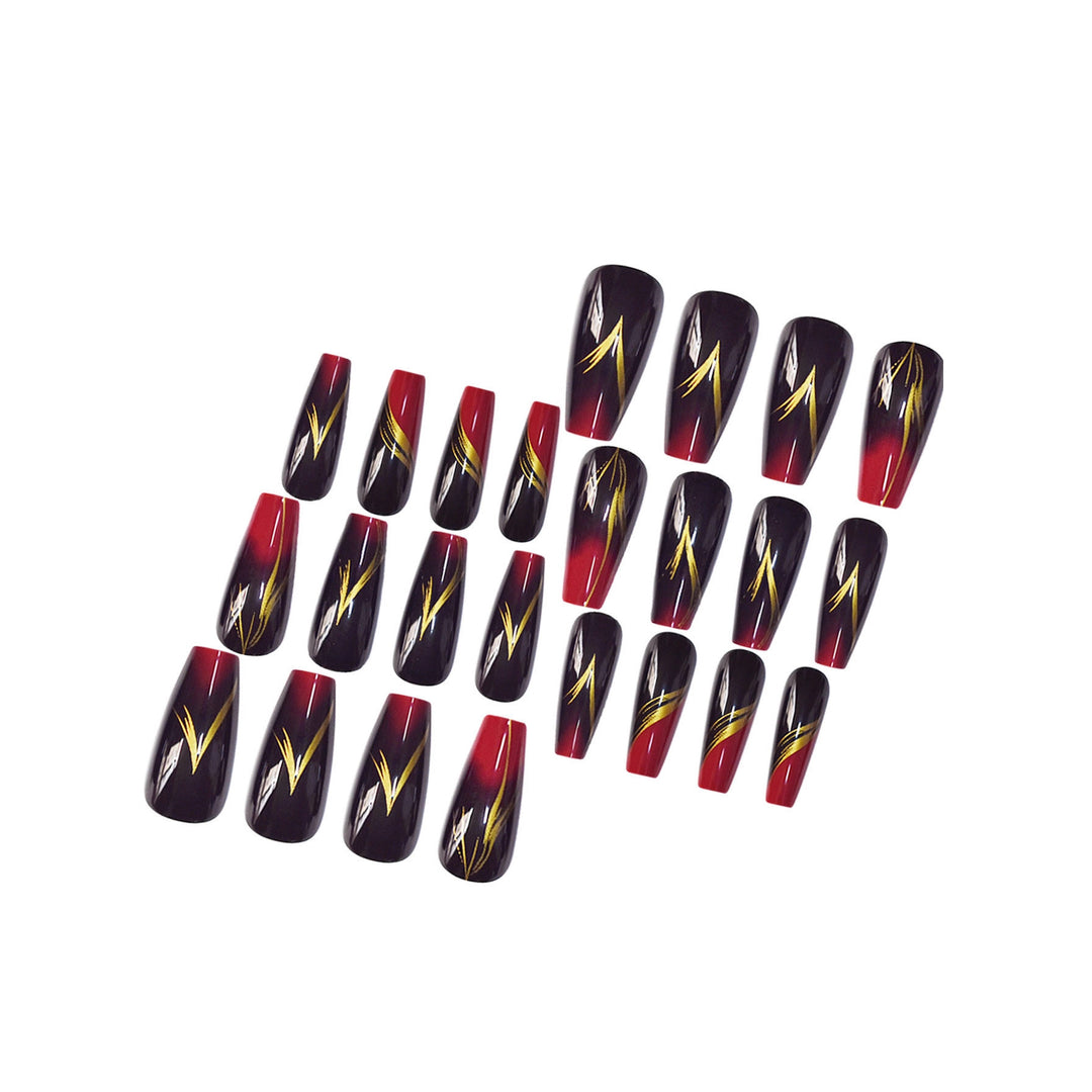 Stylish Press-On Nail Set with Gold Stripe Accents Bowlift