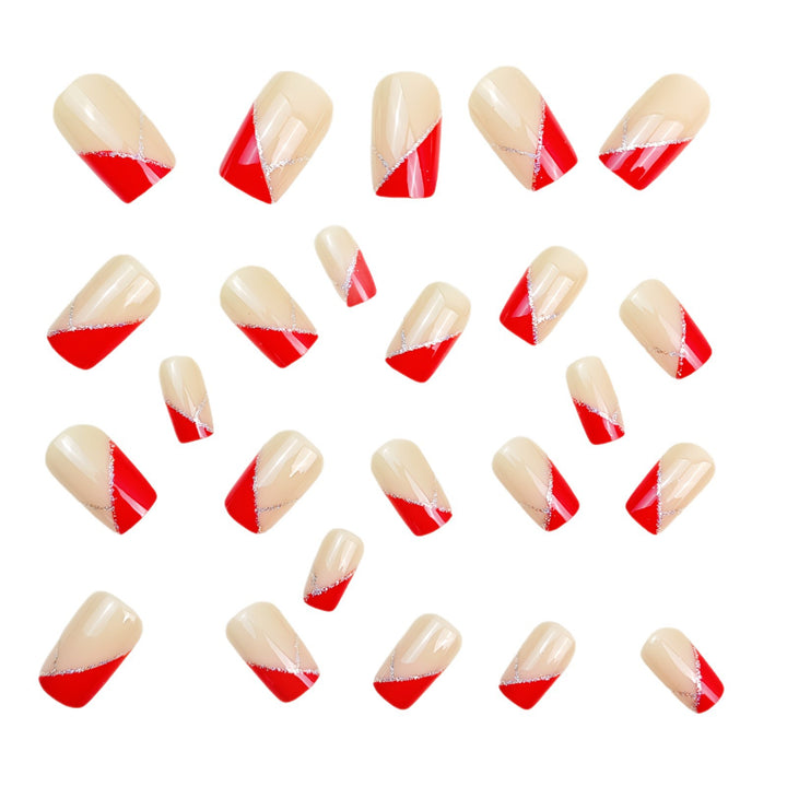 Elegant Artificial Nails with Glitter and Geometric Design Bowlift