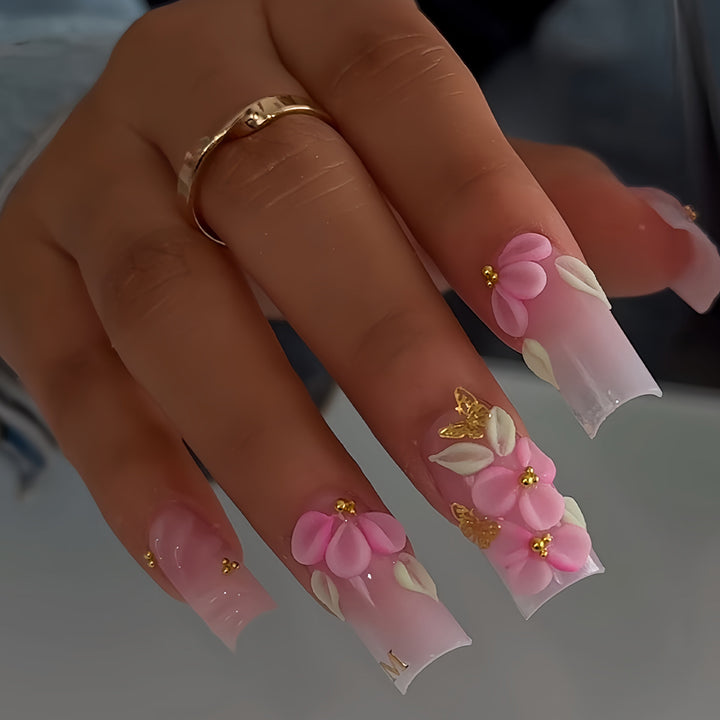 3D Floral Design Press-On Nail Set Bowlift
