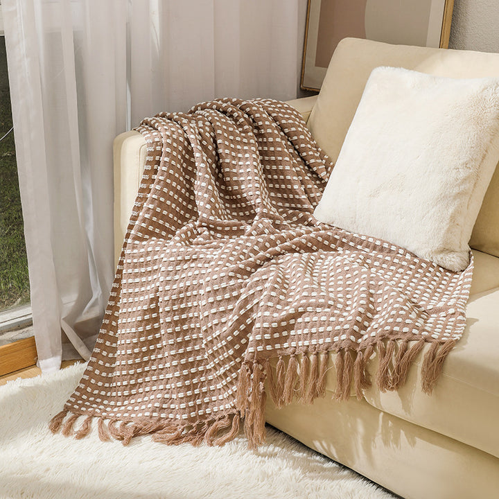 Women's Structured Throw Blanket with Fringes Bowlift