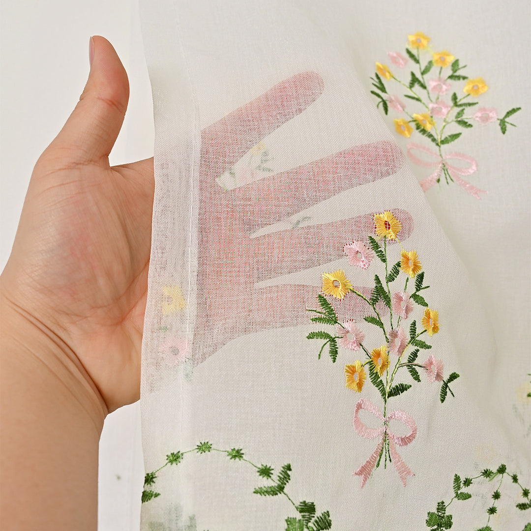 Floral Embroidered Kitchen Window Curtain