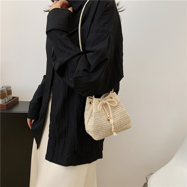 Bohemian-Inspired Woven Mini Drawstring Bag Bowlift