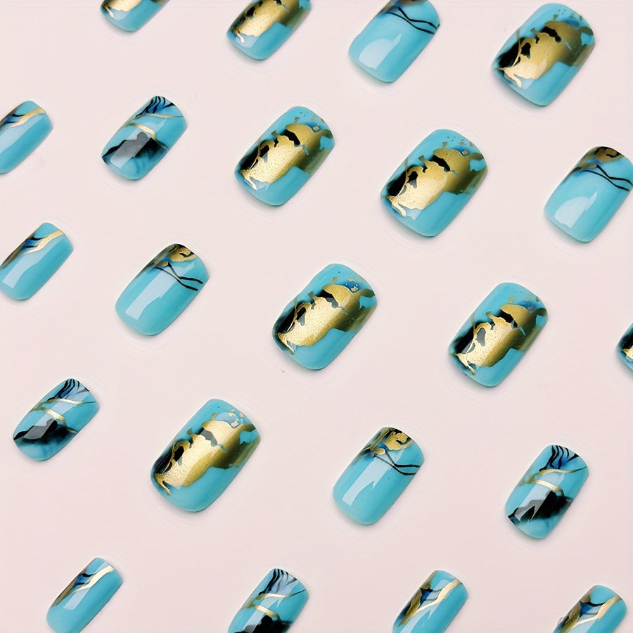 Luxury artificial nails with maritime marble design Bowlift