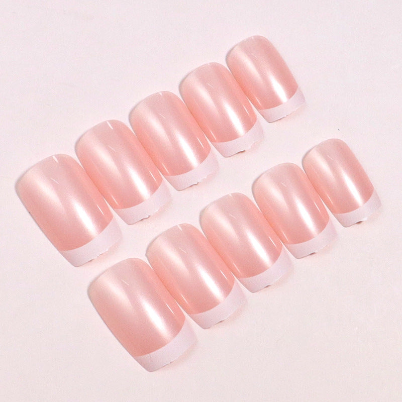 High-Gloss French Tip Press-On Nails Set Bowlift