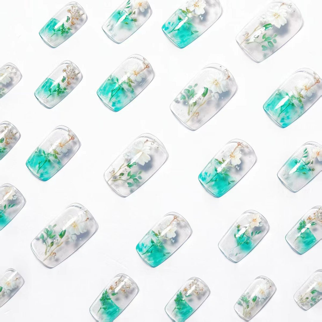 Floral Encased Gel Nail Art Bowlift