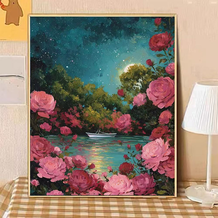 Scenic Night-time Floral Landscape Canvas Art Bowlift