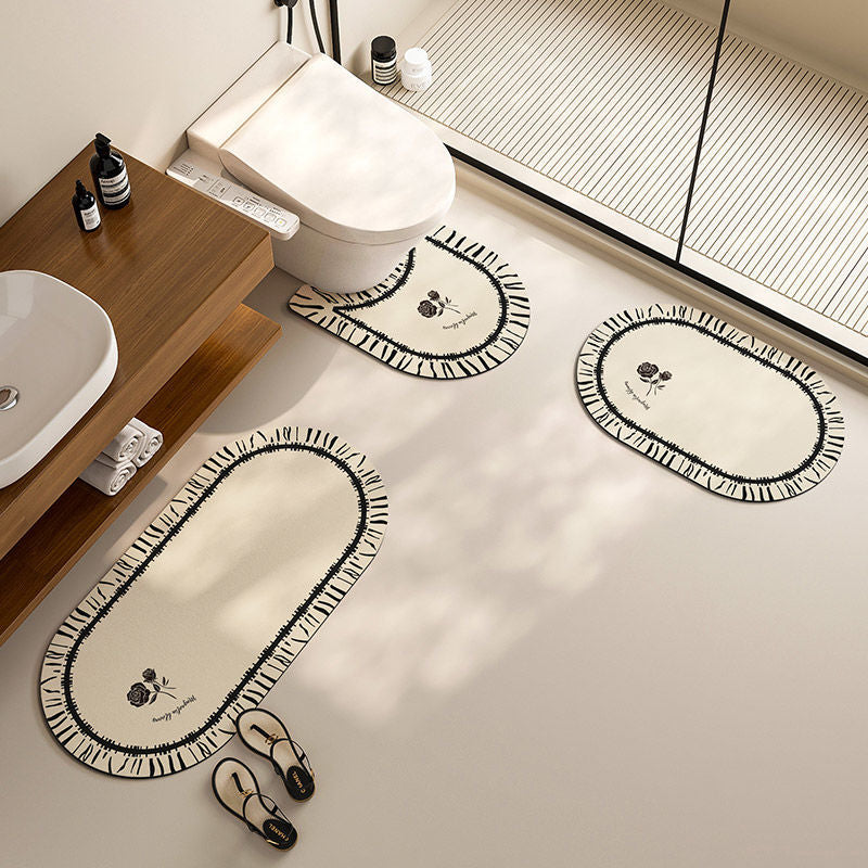 Elegant Floral Design Bath Mat Set Bowlift