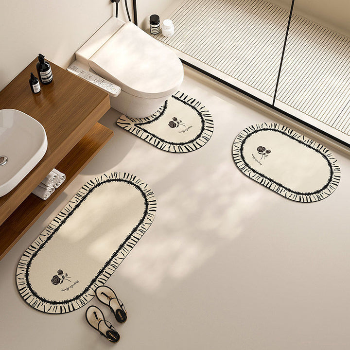 Elegant Floral Design Bath Mat Set Bowlift