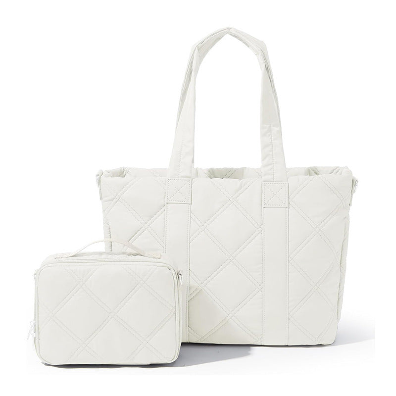 Elegant and Versatile Fabric Handbag with Detachable Cosmetic Bag Bowlift