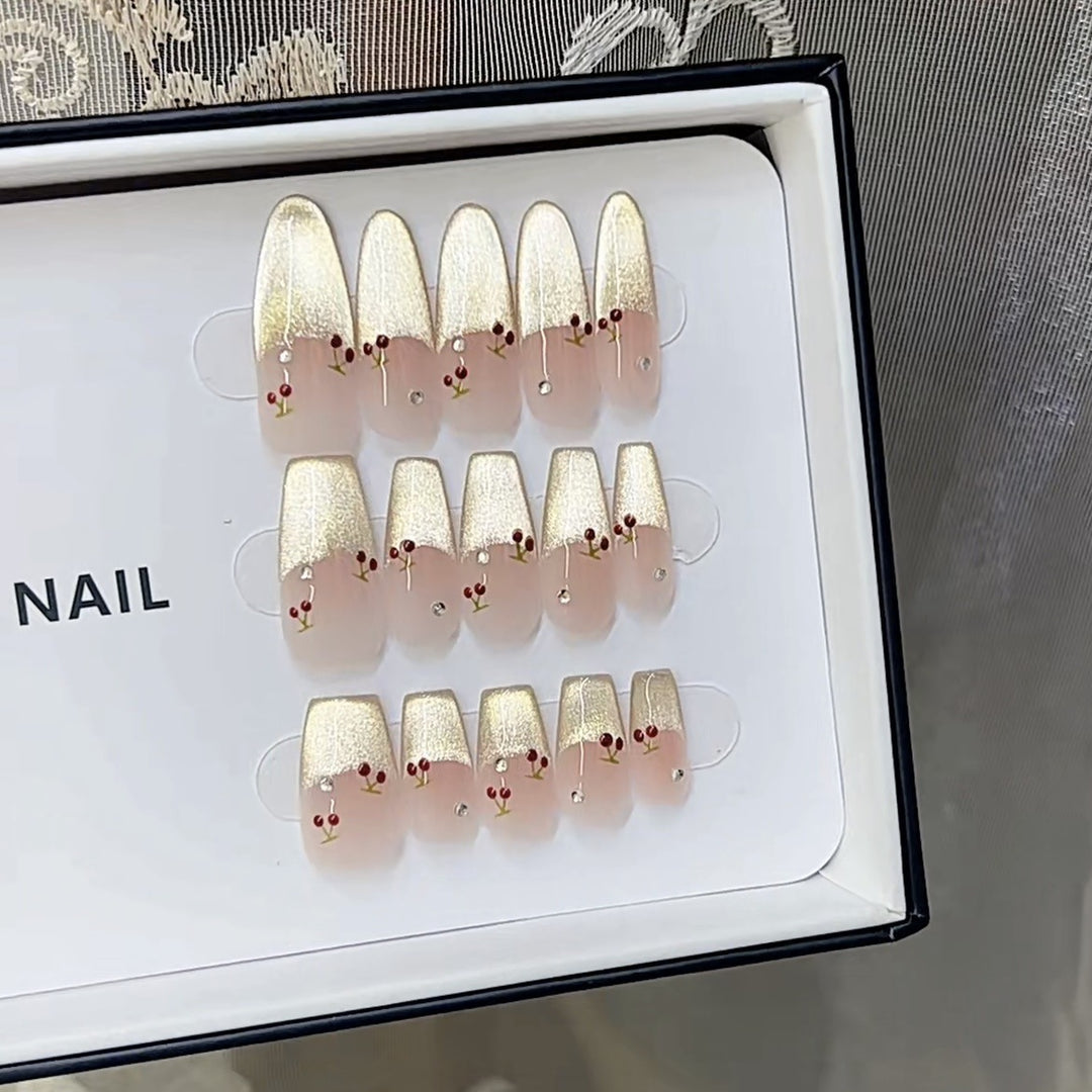 Artistic Floral-Decorated Press-On Nail Set Bowlift
