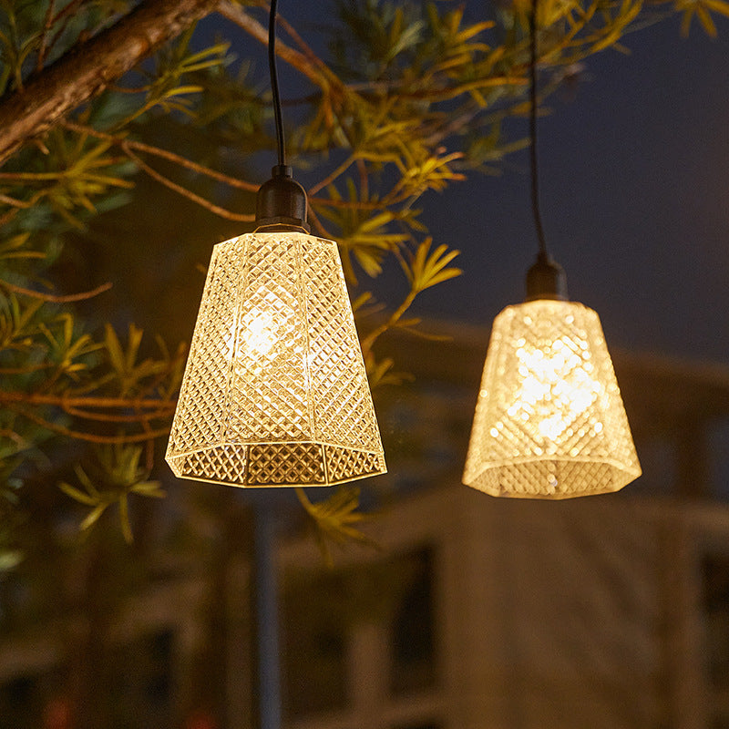 Solar USB Rechargeable Textured Glass Pendant Light Bowlift