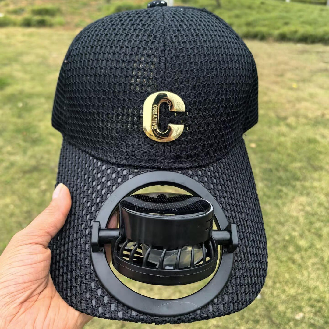 Breathable baseball cap with rechargeable fan in the visor and mesh insert Bowlift