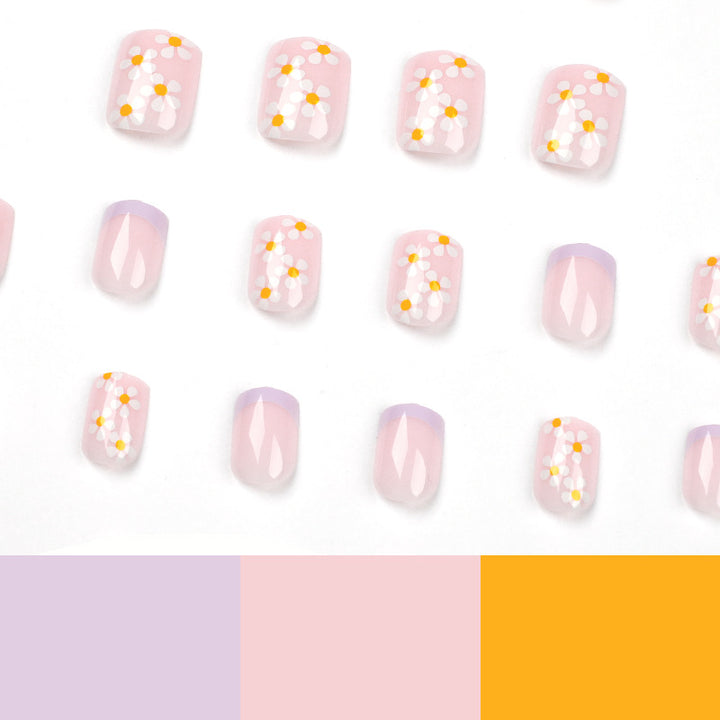 Artistic Nail Art with Flower Design and Gradient Bowlift