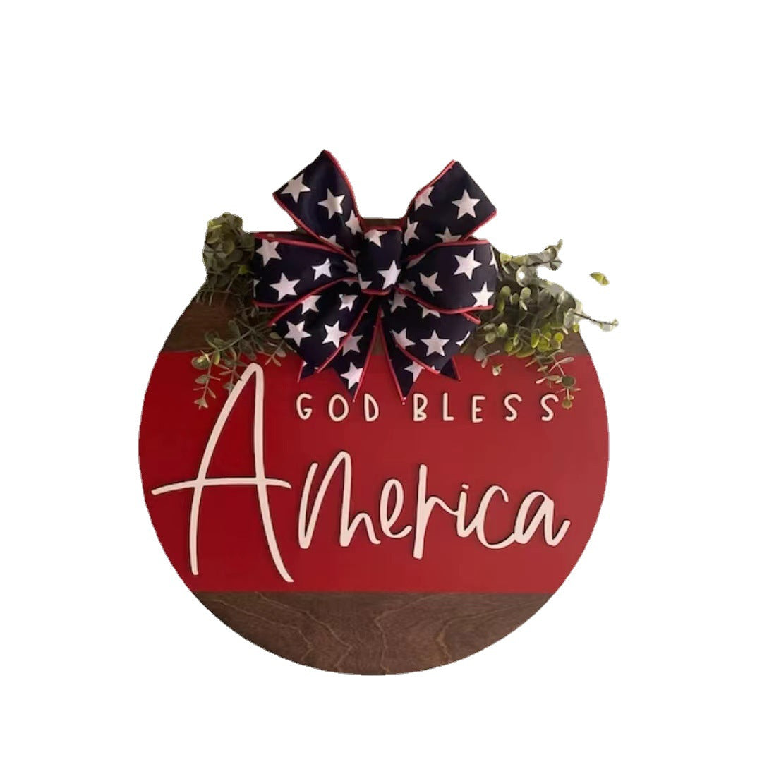 Unisex decorative wooden wall wreath with patriotic lettering Bowlift