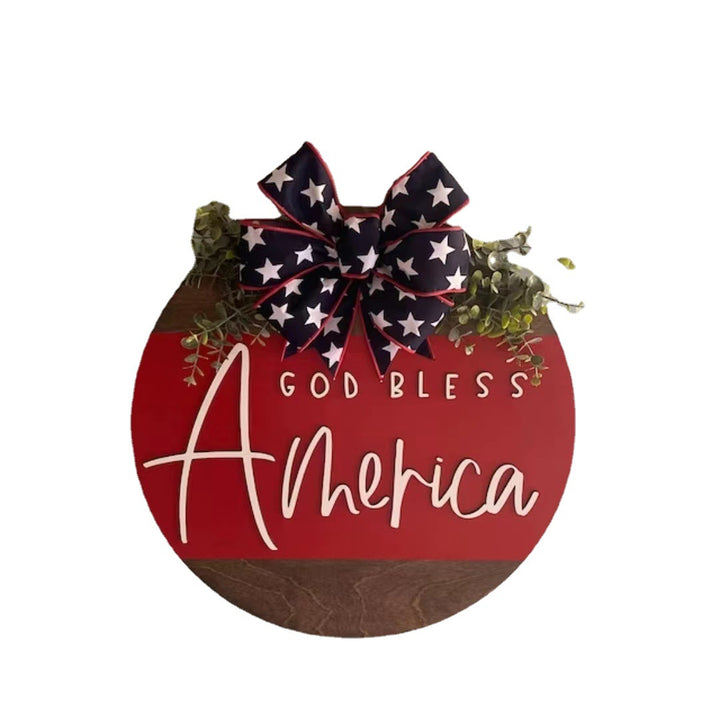 Unisex decorative wooden wall wreath with patriotic lettering Bowlift