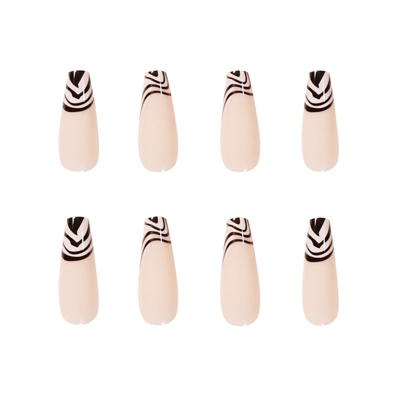 Artful Nail Extensions with Elegant Black-White Pattern Bowlift