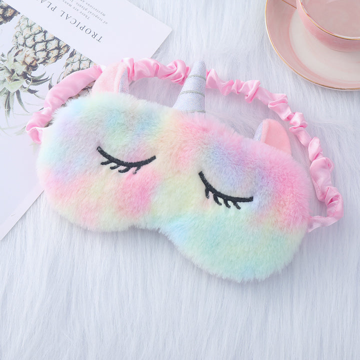Ladies nan cozy unicorn sleep mask with embroidered eyelashes, soft plush and elastic ruffled ribbon Bowlift