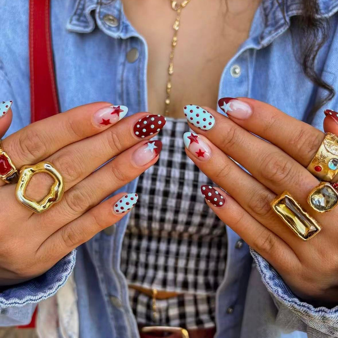 Artificial nail set with creative retro designs Bowlift