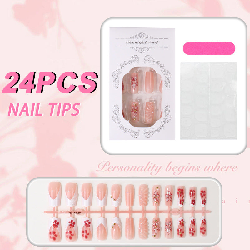 Floral Patterned Press-On Nail Tips Set Bowlift