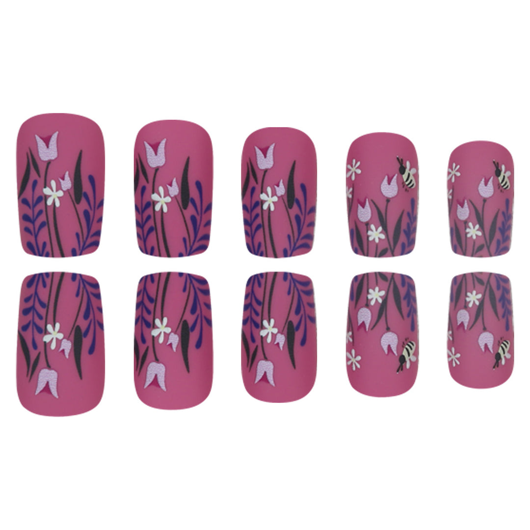 Floral-Design Matte Press-On Nails Bowlift