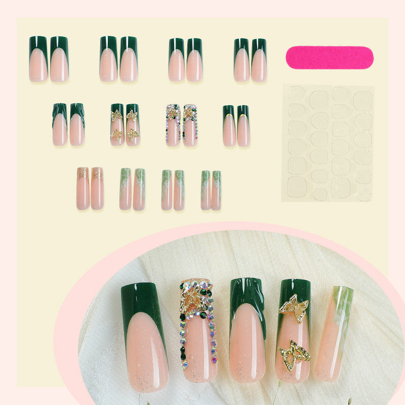 Premium Decorative Press-On Nail Set with Artistic Floral and Gem Accents Bowlift