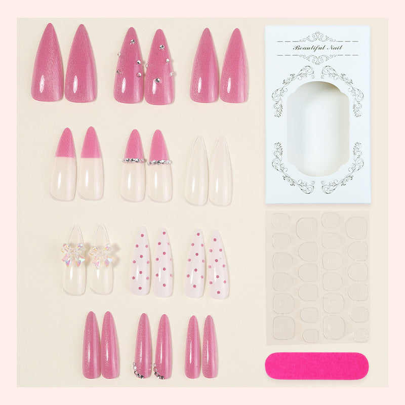 Decorative Press-On Nail Art Set with Glitter and Rhinestone Accents Bowlift