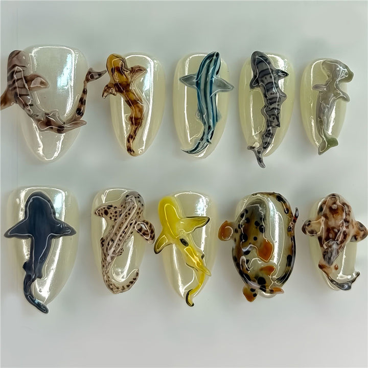 Artistic Shark-Themed Nail Extensions Bowlift