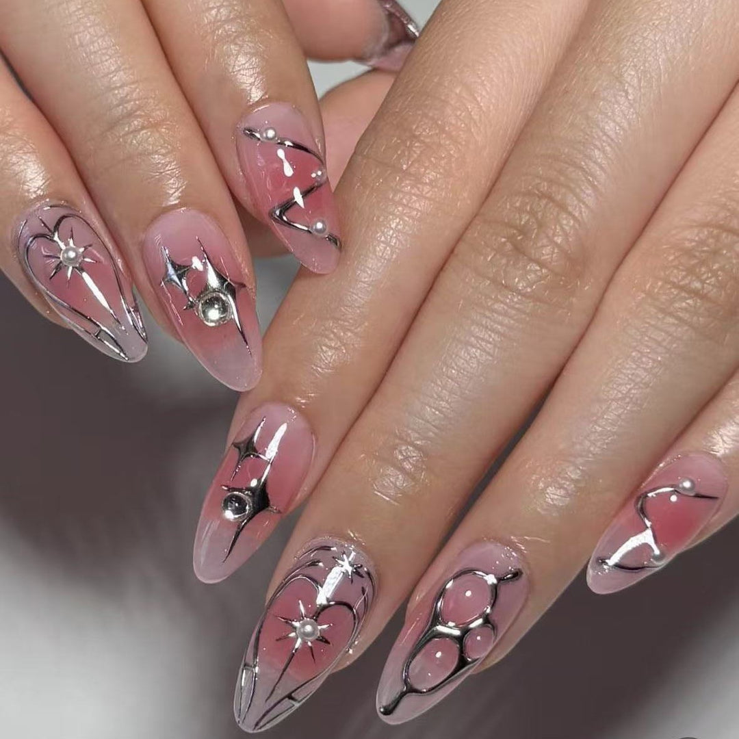 Acrylic Nail Set with Elegant 3D Design and Glamorous Accents Bowlift