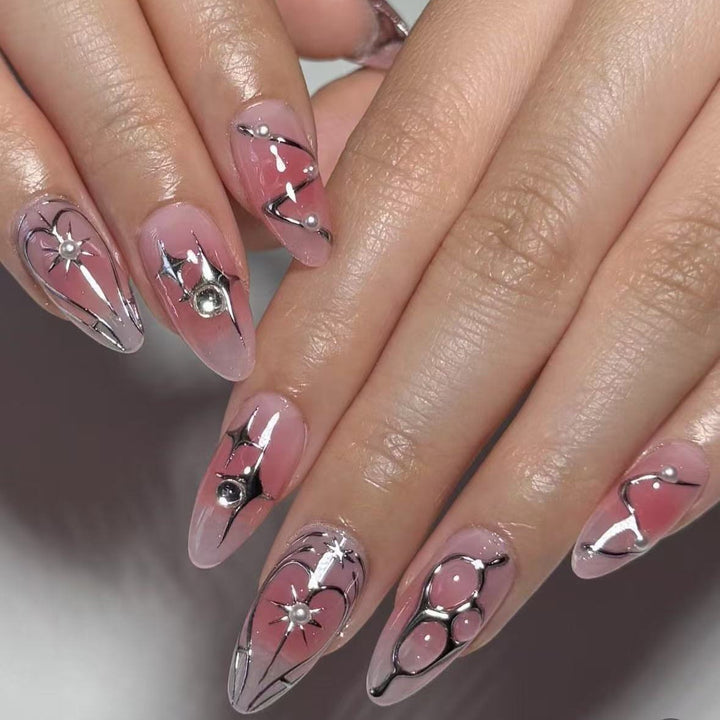 Acrylic Nail Set with Elegant 3D Design and Glamorous Accents Bowlift