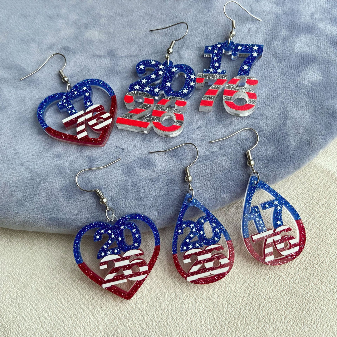 Women's eye-catching acrylic number earrings with sparkling star and stripe pendants Bowlift