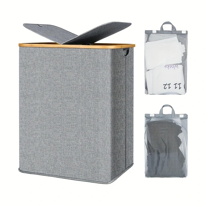 Robust laundry container with practical lid and inner pocket Bowlift
