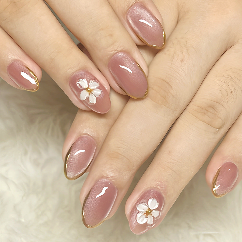 Floral Embellished Gel Nail Art Bowlift