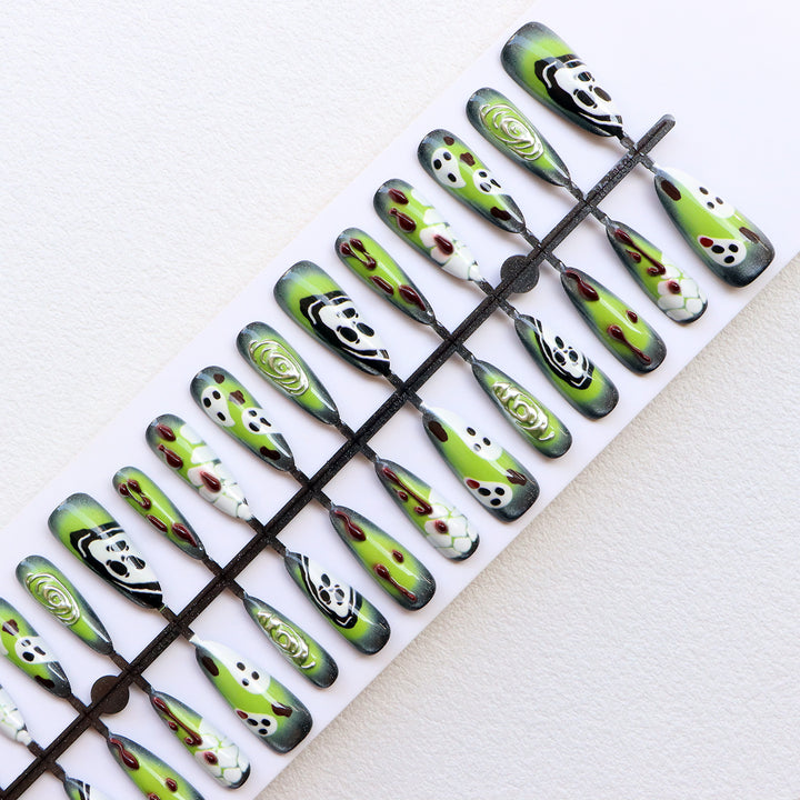 Artistic Press-On Nail Set with Unique Halloween Designs Bowlift