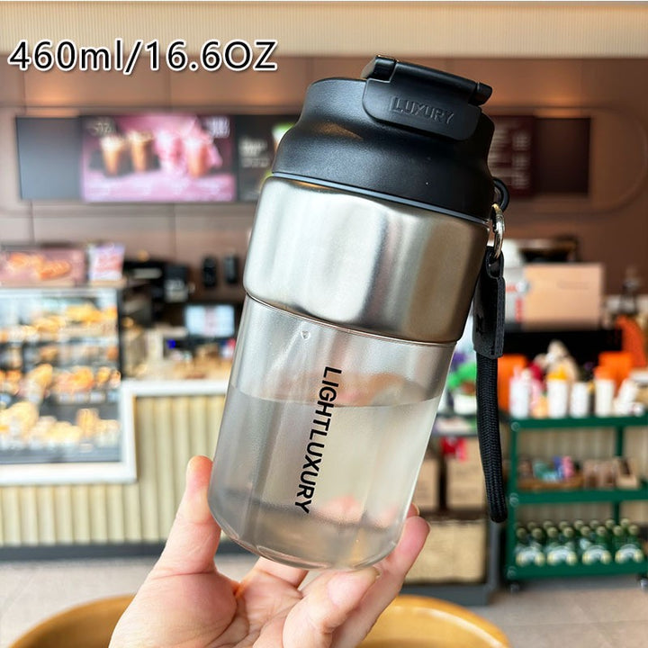 Women insulated drinking bottle with non-slip silicone ring and integrated straw Bowlift