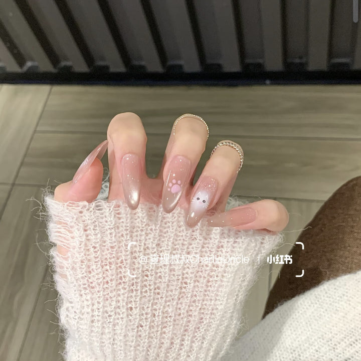 Artistic Almond-Shaped Press-On Nails with Floral Design Bowlift