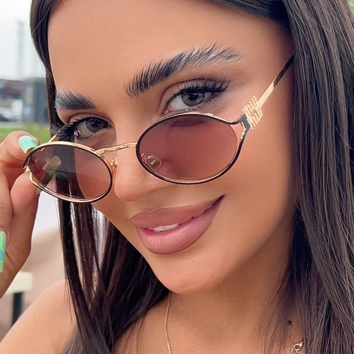 Women's Oval Sunglasses with Elegant Metal Frame and Fashionable Design Bowlift