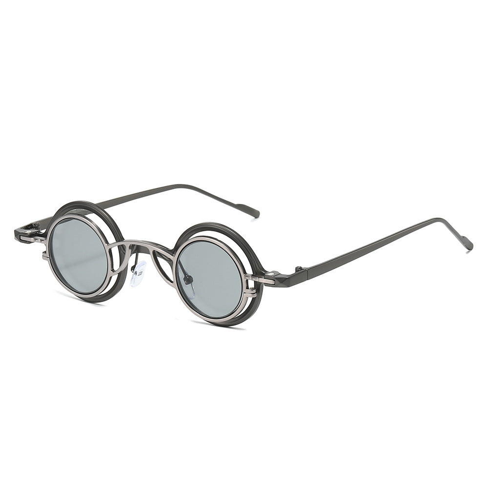 Women's Retro Round Sunglasses with Double Frame Bowlift