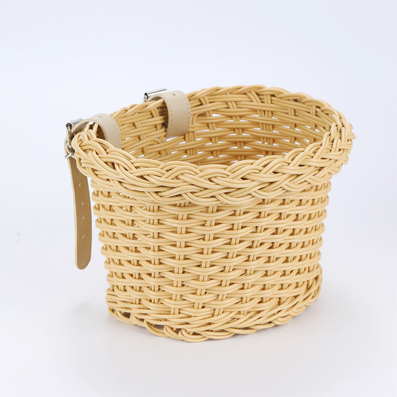 Woven Storage Basket with Vegan Leather Handles Bowlift
