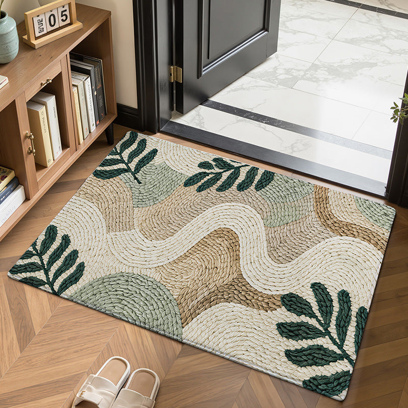 Textured Leaf Print Entrance Mat Bowlift