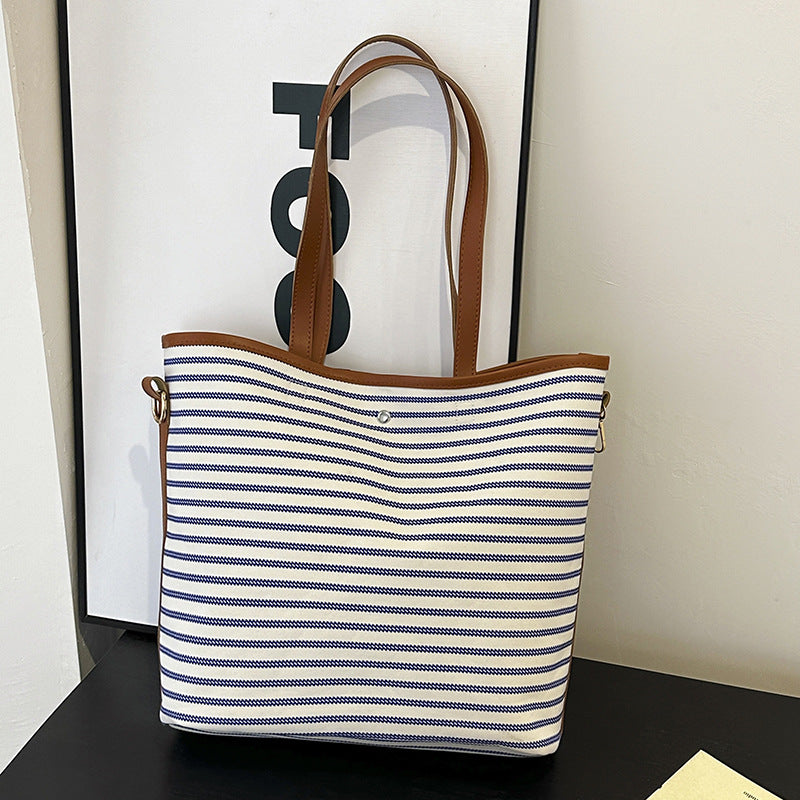 WoStriped Canvas Beach Tote Bag Bowlift