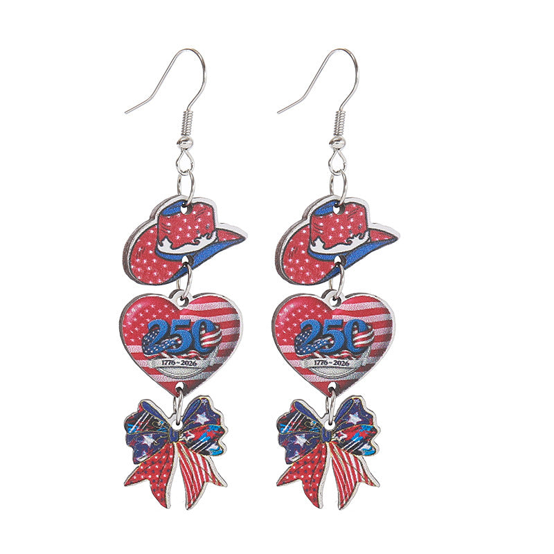 Women take statement earrings with cowboy hat heart and bow pendant Bowlift